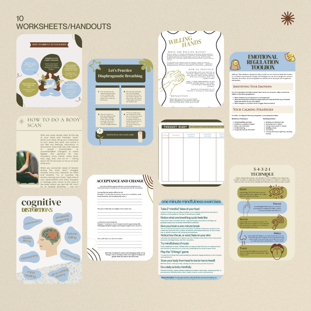 CALM Anxiety Toolkit | Cozy Printable Therapy Worksheets for Stress, Grounding & Emotional Regulation