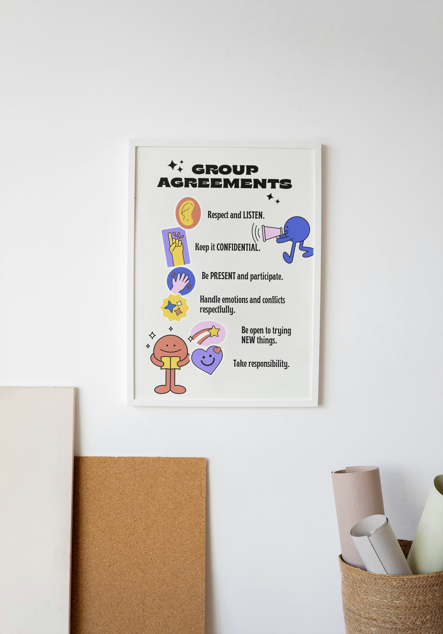 Group Agreements Poster for Therapy Groups | Counseling Classroom Rules | Instant Download