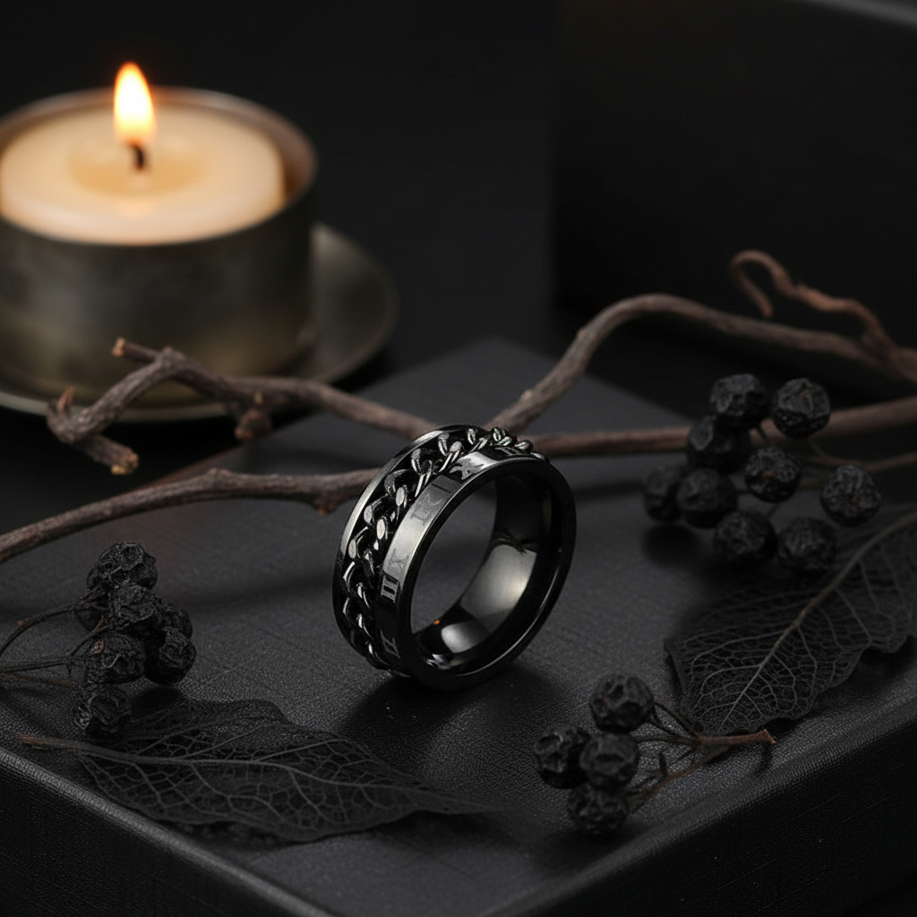 Black Silver Chain Ring