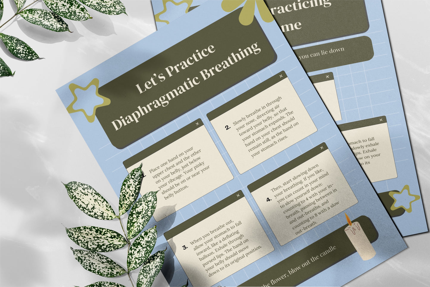 Diaphragmatic Breathing Exercise | Printable Guide, Therapy Handout & Mindfulness Poster