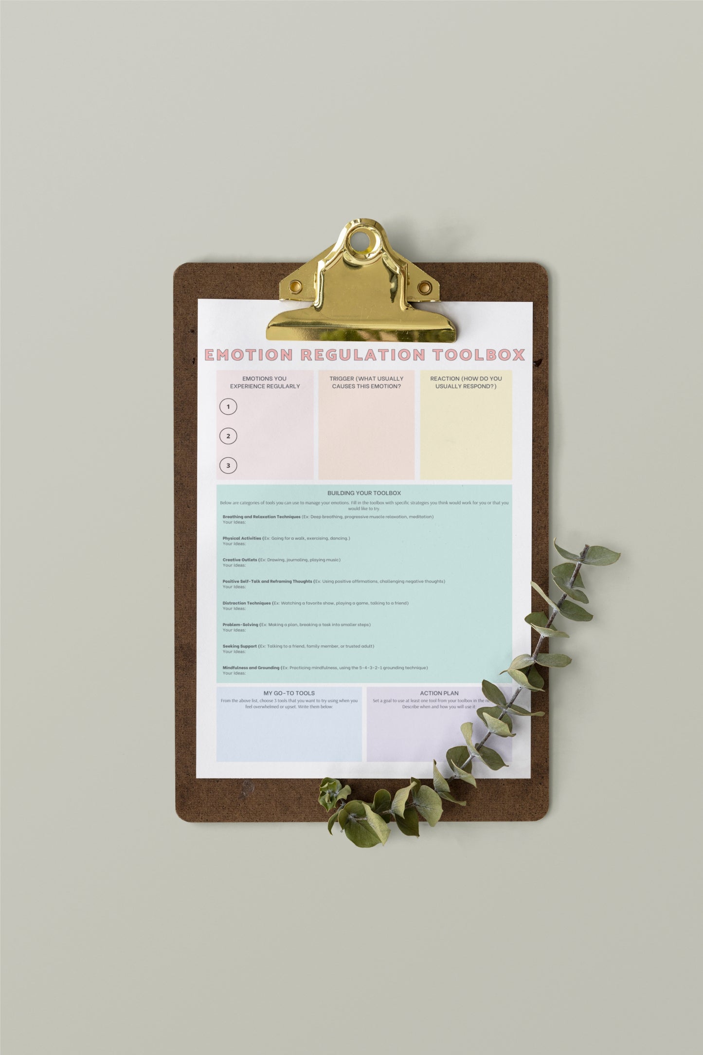 Emotional Regulation Toolbox Worksheet | Fillable PDF | DBT Skills Therapy Handout