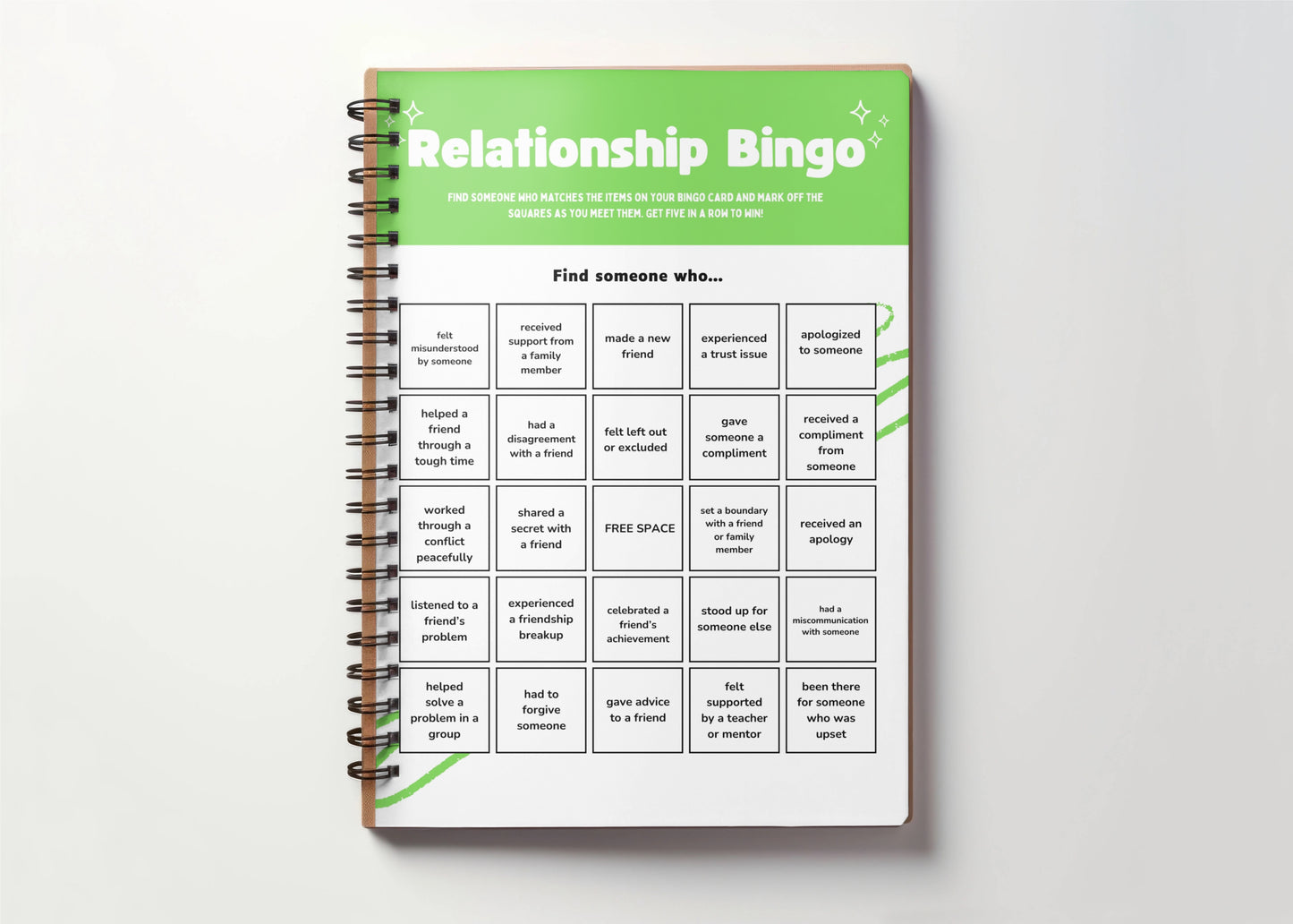 Relationship Bingo Worksheets | Group Therapy Activity & Teen Counseling Game