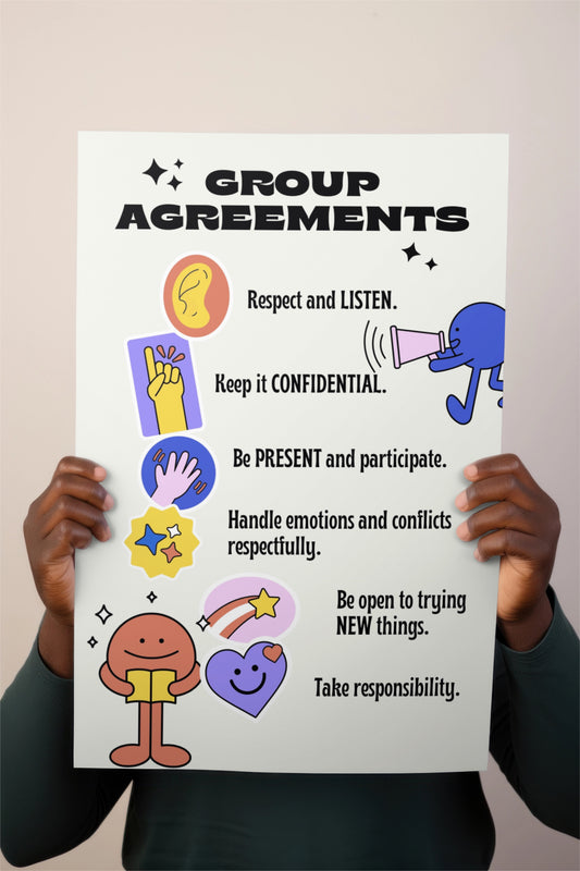 Group Agreements Poster for Therapy Groups | Counseling Classroom Rules | Instant Download