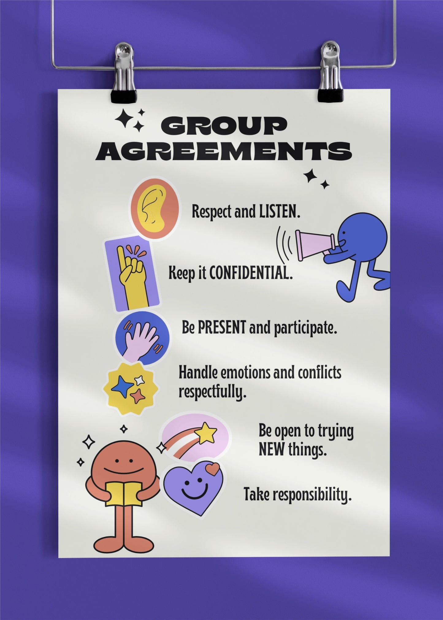 Group Agreements Poster for Therapy Groups | Counseling Classroom Rules | Instant Download