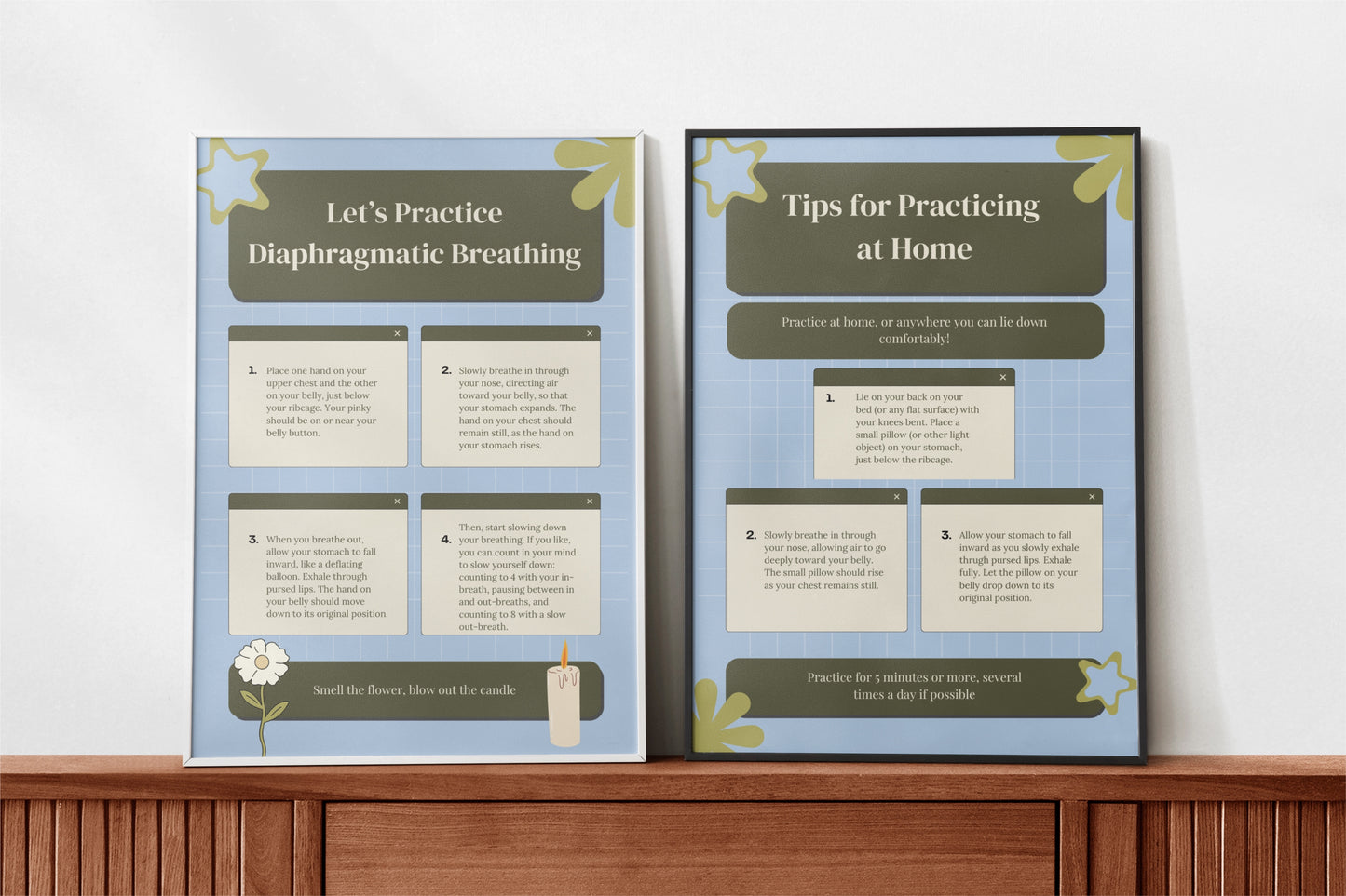 Diaphragmatic Breathing Exercise | Printable Guide, Therapy Handout & Mindfulness Poster